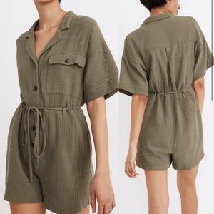 Madewell Lightspun Belted Safari Romper Jumpsuit | Size Medium